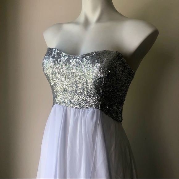 🌼 B. Darlin High Low Strapless Sparkle Dress, White 3/4 - Picture 2 of 8